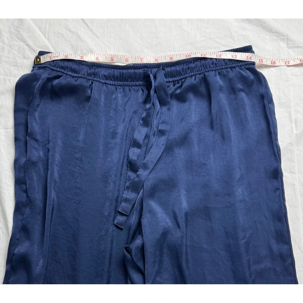 J Crew Navy Blue Satin Pajama Lounge Pants Wide Leg Size S - Picture 5 of 11